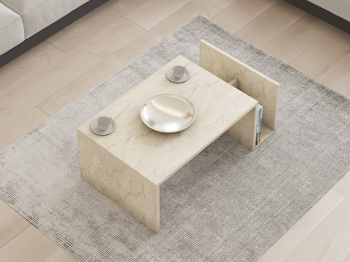 Aucune Mesa de centro MEMO Rectangular Efecto mármol travertino